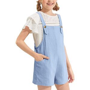 Girl's Short Sky Blue Overall with Pockets Sz 120/5T